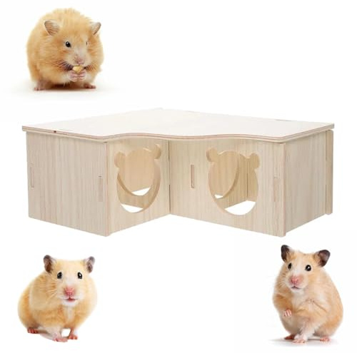 Oyiclyea Wooden Hamster House 22.5x17.5x8cm Hamster Multi Chamber Hide,Small Pet House Habitats,Wooden Hamster Hideout,Suitable for Various Small Animals,Such as Hamsters,Gerbils,and Squirrels