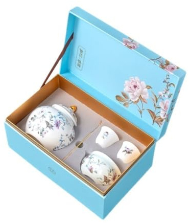 Tea Caddy Keramisk lös teförvaringsburk Hushållsförseglad burk Tekopp Tesked Kinesisk teservis presentförpackning