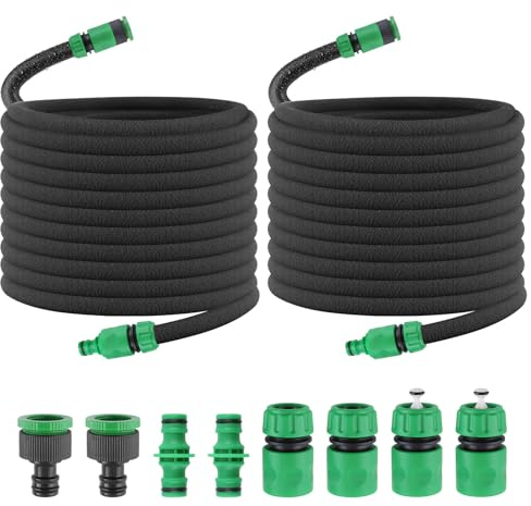 TOROKOM 100FT Soaker Hose Garden Drip Irrigation System Kit - Water Saving Efficient Watering High Quality for Garden Lawn Agriculture with UK Faucet Connectors Quick Connect Accessories