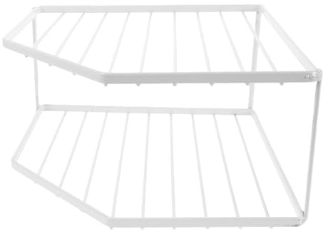 ibasenice White Iron Corner Pot and Pan Rack with Double Layer Dish Shelf Design for Kitchen Cabinet, Space Optimisation and Efficient Organisation, Modern Kitchen Storage Organisation