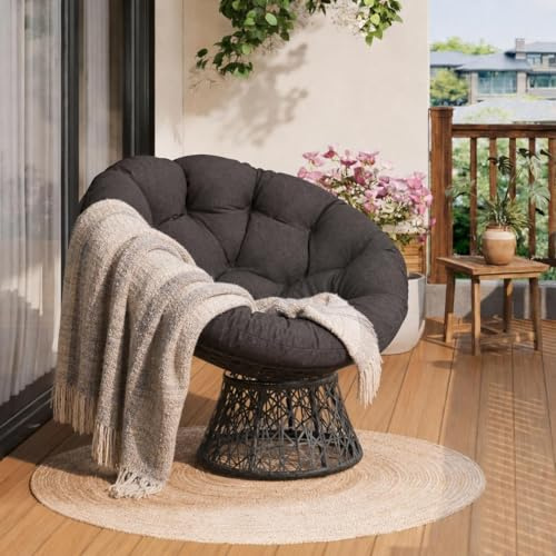 Papasansessel, bequemer Drehsessel, dickes Kissen, ergonomischer Rattansessel, 360° drehbarer Loungesessel, runder Relax Korbsessel, stabiler Stahlrahmen, für Wohnzimmer, Leseecke, Lounge, grau