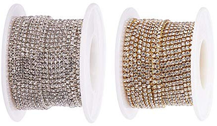 BENECREAT 2 Rollen 10 Yard Kristall Strass Schlie?en Kette Klar Trimmen Klaue Kette Nahen Handwerk, 2mm - Silber & Gold (Silberunterseite)