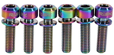 6 Stücke Fahrrad Stem Schraube Titan Legierung Konische Schrauben Screw Top Cap Bolzen mit Unterlegscheiben Set für Berg Fahrrad vorbau(rainbow)