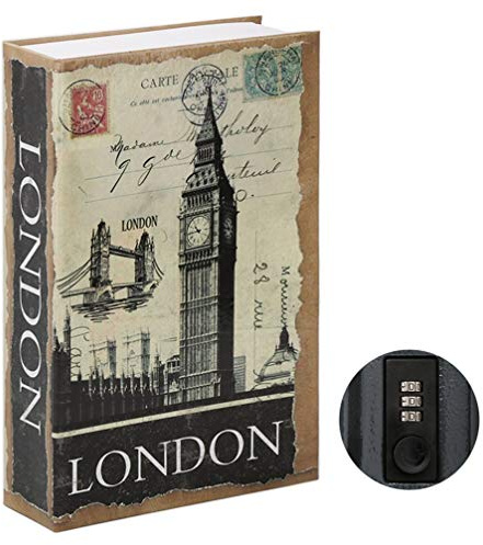 Parrency Diversion Book Safe with Combination Lock, Secrect Hidden Safe Lock Box Large, Medium, London, 9 1/2 x 6 x 1 1/3, SBH-M006