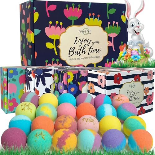 Bath Bombs for Women Gift Set - 24 Natural and Organic Bath Bombs with Essential Oils & Moisturizing Shea Butter, Spa Birthday Gift, Mothers Day Gifts for Mom, Selfcare Gifts, for Her, Girls, Kids