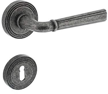 MS Beschläge Antik Graue Rosettengarnitur Türdrücker massiv Zamak Drückergarnitur Türbeschlag Überschraubrosetten Türgriff (Buntbart)