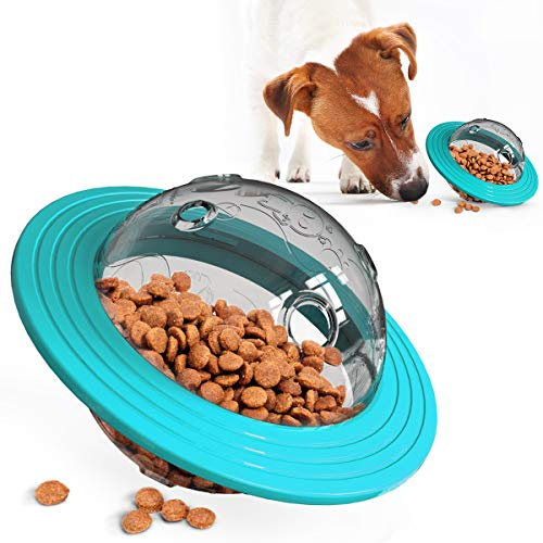 PAPIEEED Alimentador lento de juguete para perros y gatos, dispensador de comida para tratar, juguete para masticar con disco volador para la persecución de mascotas pequeñas, medianas y grandes