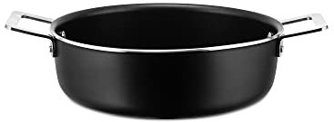 Alessi Low casserole with two handles in aluminium with non-stick interior, black Handle in 18/10 stainless steel Magnetic steel bottom suitable for induction cooking