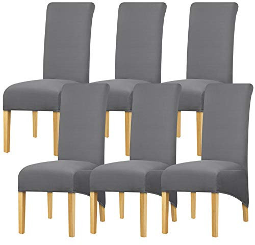 Leorate High Back Chair Covers Stretch Spandex Fabric Chair Cover Seat Cover Slipcover for Home Dining Room Kitchen Hotel Dark Grey 6 pieces