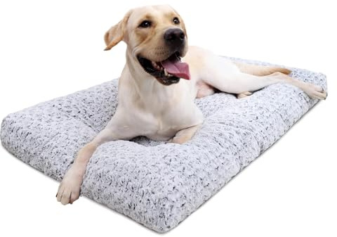 KSIIA Washable Dog Bed Deluxe Plush Dog Crate Beds Comfy Kennel Pad Anti-Slip Pet Sleeping Mat for Large, Jumbo, Medium, Small Dogs Breeds, 41 x 27, Gray