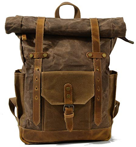 Vaxduk vintage datorryggsäck för kvinnor/män vandring utomhus ryggsäck retro skolväska bokväska (kaffe)