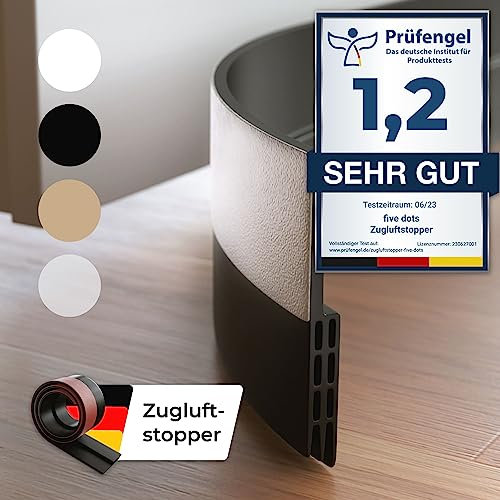 five dots Türdichtung Zugluftstopper für Türen aus Silikon (selbstklebend) - hält Wärme im Raum & stoppt Zugluft unter der Tür - Luftzugstopper für Türen als Kälteschutz