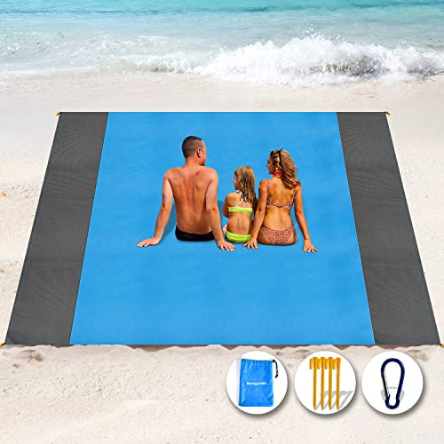 Henrycares Alfombra de Playa 300 x 275cm Grande, Mantas de Playa Antiarena Impermeable Esterilla Playa, Playa Accesorios con 4 Clavos de Fijación, Ideal para Viajes al Aire Libre (Azul)