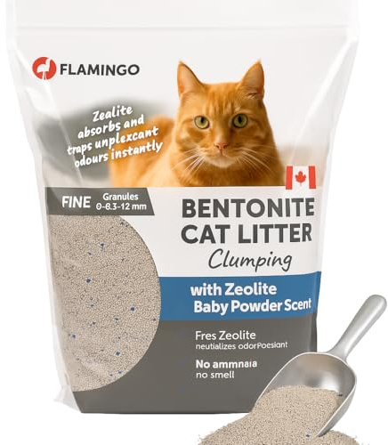 Flamingo Litière pour Chats - Parfum Talc pour bébé - 12KG pour 10 SEMAINES - Origine Canada - neutralisent les odeurs désagréables - douce pour les pattes -aussi pour les chatons