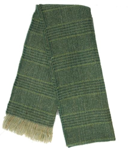 Kerry Woollen Mills Irish Wool Herringbone Fringed Killarney Scarf, Made in Ireland 100% Wool (Green Check Herringbone)
