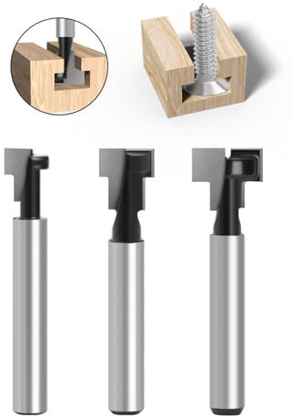 INGJIA 6mm Fraise en Rainure en T, Routeur à Rainure en T Forme Routeur Bits, 3Pcs (7.93/9.52/12.7mm) Queue de Fraise avec Lame Fraises à Bois pour Outils électriques Outil de Menuiserie