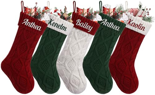 NIBESSER Personalised Fireplace Christmas Stockings with Name Christmas Stockings for Hanging Christmas Stockings Santa Claus Christmas Stocking Gift Idea for Christmas Decoration (Style D, 4 Pieces)