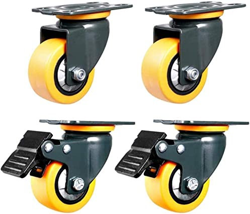 TVSKWMRQ Rad 2-Zoll-Möbelrollen 50-mm-Räder mit Bremse Universal-Drehgelenk Polyurethan-Pu-Festplatten-Hochleistungsrollen Trolley-Räder 200 kg I