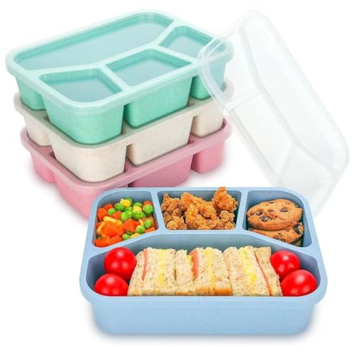 Yuzita 4 Pack Bento Snack Boxes, 4 Compartment Meal Prep Containers, Reusable Meal Prep Lunch Containers for Kids Adults, Divided Food Storage Containers for School Work Travel
