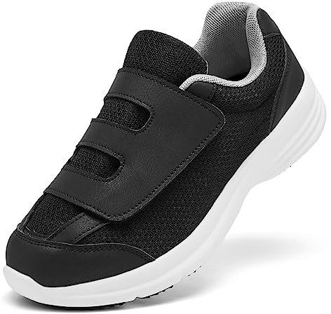 puruismate Chaussures pour diabétiques pour homme - Slipper extra larges avec fermeture réglable pour pieds enflés et œdèmes - Baskets de randonnée légères et respirantes, Noir , 42 EU Large