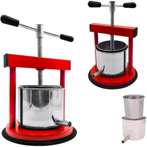 Torchio per Melanzane Uva Torchietto Premitutto Piccolo Grande Diverse Dimensioni In Acciaio Inox Filtro Tubo Scarico Manovella Facile Utilizzo Uva (Acciaio Inox 5 litri Rosso)