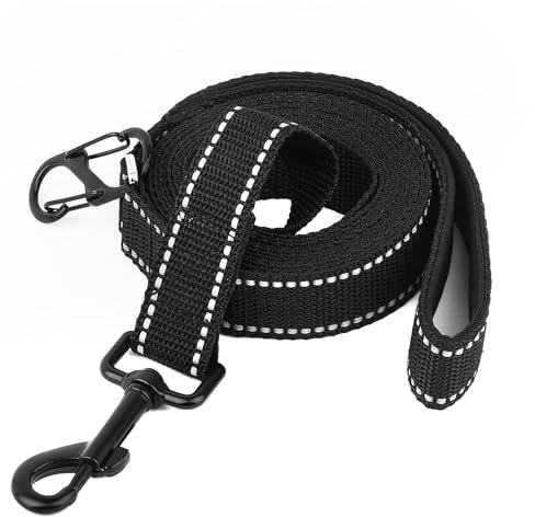 Reflektierende Hundeleine mit weichem, Lead for Dog gepolstertem Griff für das Training, Führleine für große und mittelgroße Hunde, 5m/10m/20m/15m/30 m 1 Zoll breit, SCHWARZ (5mX 2.5cm)