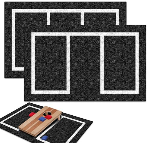 2 Packs Cornhole Mats 5 x 8 Ft Felt Prevent Slipping Cornhole Pads for Cornhole Board Pitch Pads Cornhole Board Accessories Mats on Grass Bags Clean (White Line)
