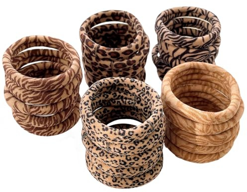 25 gomas para el pelo para mujer, con estampado de leopardo, elásticas, de algodón, de nailon, suaves, para niñas, mujeres, pelo liso y rizado