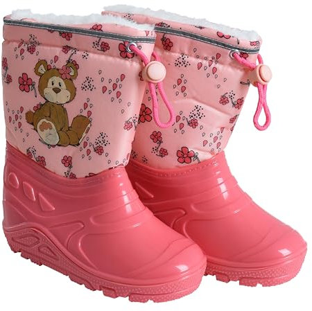 ESTEXO Kinder Gummistiefel Regenstiefel Thermostiefel Mädchen Jungen gefüttert Pink Bär 24