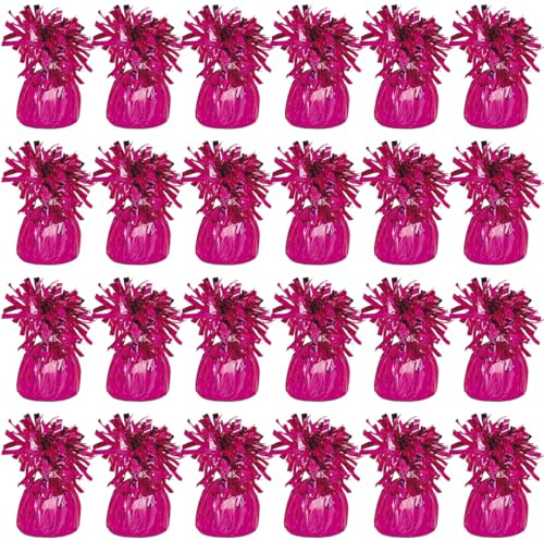 PARTYRAMA.CO.UK Magenta Hot Pink Foil Helium Balloon Weights 175gr - Pack of 24 - Durable & Colourful Weights for Birthdays Parties, Events & Celebrations - Perfect Balloon Weight Holders