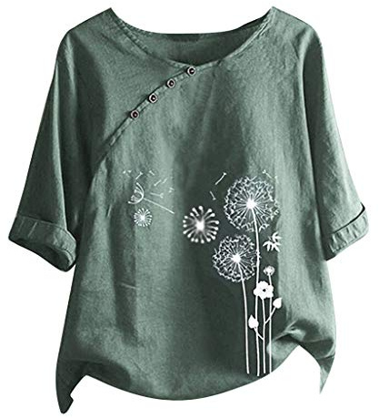 Tee Shirt à Manches Courtes Femme Chemise Coton Et Lin Imprimé BrodéS BohèMe avec Bouton Tunique Vintage Col Rond Top Chic Et éLéGant Loisirs Haut Grande Taille Respirant Pas Cher Baes Blouse