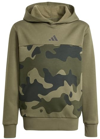 adidas Mixte Enfant Seasonal Essentials Camo Fleece Hoodie Juniors, Olive Strata/Black, 13-14 Years