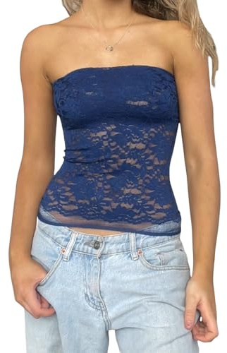 Women Sexy Y2k Sleeveless Lace Tube Tops Off Shoulder Backless Bandeau Tank Crop Top Summer Going Out Vest Shirt