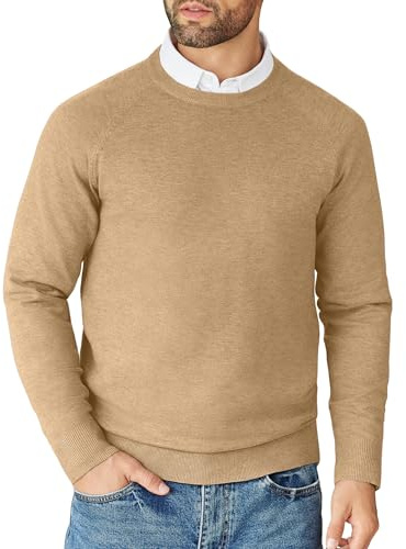 COOFANDY Pull en tricot à manches longues pour hommes - Pull d'hiver - Pull d'affaires fin - Décontracté - Beige - S