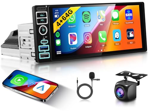 Hodozzy 4GB+64GB Autoradio Android 1 Din Schermo con Wireless CarPlay Android Auto, 6,9 Pollici Touch Screen Auto Stereo con Bluetooth, GPS WIFI DSP Schermo 1 Din Radio FM/RDS USB/Tipo-C, Retromarcia