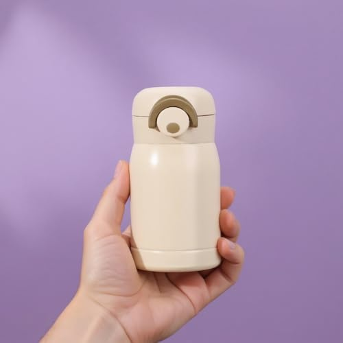 Mini Insulated Water Bottle, Stainless Steel, Kids Water Bottles, Small Tumbler,BPA-Free, Leak Proof, Coffee Bottle for Hot and Cold Drinks, insulated bottle for Purse, School (Beige 7oz)