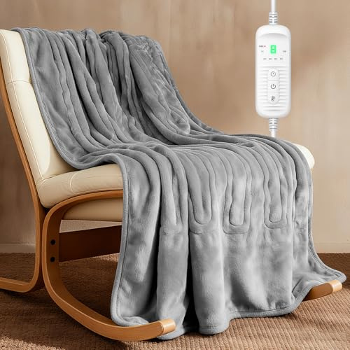 Coperta Termica 180x130 cm in Flanella, Coperta Riscaldante Elettrica con 9 Livelli & Timer 1-10H, Lavabile, Riscaldamento Rapido 150W, Morbida e Confortevole per 1-2 Persone Flanella soffice