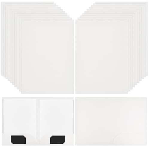 20 stycken A4-mappar med 2 fickor, 350 gsm mappmappmapp, kartong flikar mötesmappar, kartong mapp för kontorsskola (vit)