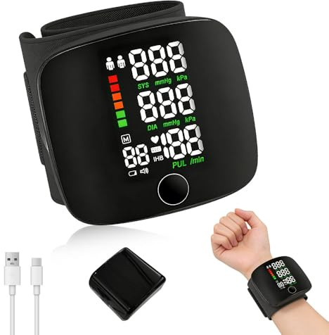 Weciau Misuratore di Pressione da Polso, Sfigmomanometro Digitale da Polso con Display a LED e Memoria, Apparecchio Portatile per Misurare la Pressione, Uscita Vocale Automatica - per 2 Utenti