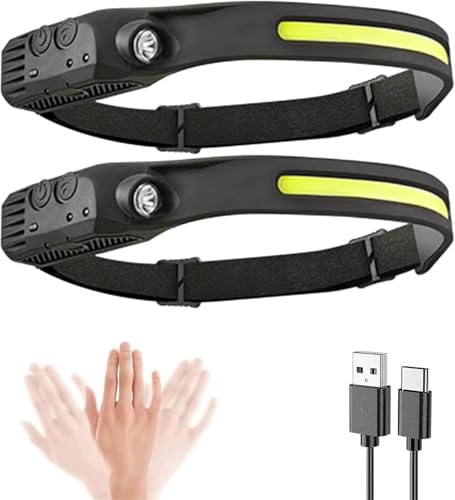 IUUWON Lampada frontale a LED, torcia ricaricabile per adulti, fascio largo 230°, lampada da testa con sensore di movimento, fascia regolabile per esterni, impermeabile, per corsa, campeggio
