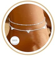 Aretas Anklets for Women, 925 Sterling Silver Ankle Layered Waterproof Women's Anklets Dainty Flower Bow Shell Evil Eye CZ Heart Cross Beach Jewellery Chains Gifts Adjustable