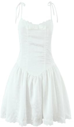 OPIGJUFD Dam Satinklänning Sexig Blommig Jacquard Rosett Snörning Klänning Låg Midja Spets Spets Spets Fest Mini Klänning