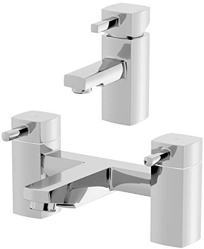 Architeckt® Misa Bathroom Bath Filler Mixer Tap and Basin Tap Set Deck Mounted Square Twin Lever Handle Modern, Chrome
