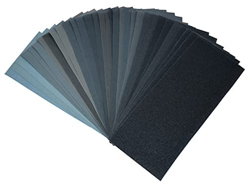 Miady Juego de 36 papeles de lija de grano 120 a 3000, en húmedo y seco, para coche, muebles de madera, piedra, pintura, metal, cristal, 23 x 9 cm