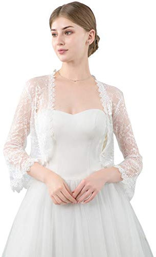Central Chic Damen Bolero-Cardigan mit offener Vorderseite, Spitze, für Hochzeiten, Bräute, Brautjungfern, Abendkleider, Größe S - M, weiß, One size