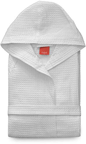 Gabel - Accappatoio in Puro Cotone Nido d'Ape con Cappuccio Tinta Unita Unisex - Golf - Bianco, XL