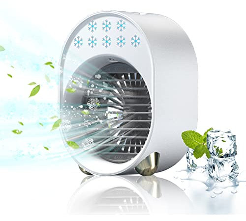 Luftkühler mit Verdunstungskühlung, Mini Klimaanlage Akku Portable, Mini Ventilator USB 4 in 1, Mobile Klimagerät ohne Abluftschlauch Leise Klimaanlage Mobil Klimagerät Conditioner Air Purifier (Weiß)