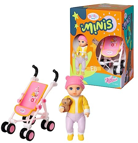 BABY born Minis Playset Passeggino con Eli 906156 - Bambola da 6.5 cm con accessori e corpo mobile per un gioco realistico - Adatto a bambini dai 3 anni in su