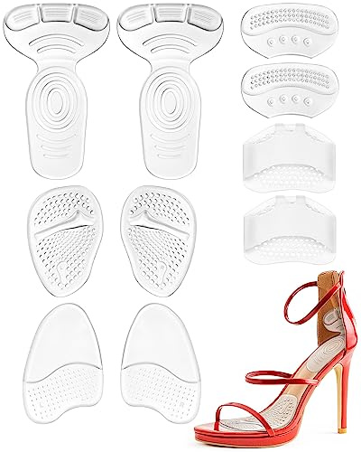 10Pcs Comfort Heel Cushion Pads, Ball of Foot Cushions for Heels, Silicone Shoe Inserts for Women Shoes Too Big, Soft Shoe Pads Insoles for High Heels (Clear-Silicone)
