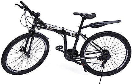 Froulaland Mountainbike 26 Zoll Herren Fahrrad Klapprad mit schutzblech 21 Gang MTB Scheibenbremse Schaltung Vollfederung Fully MTB für Jungen, Mädchen Damen & Herren (Schwarz und WeiB)